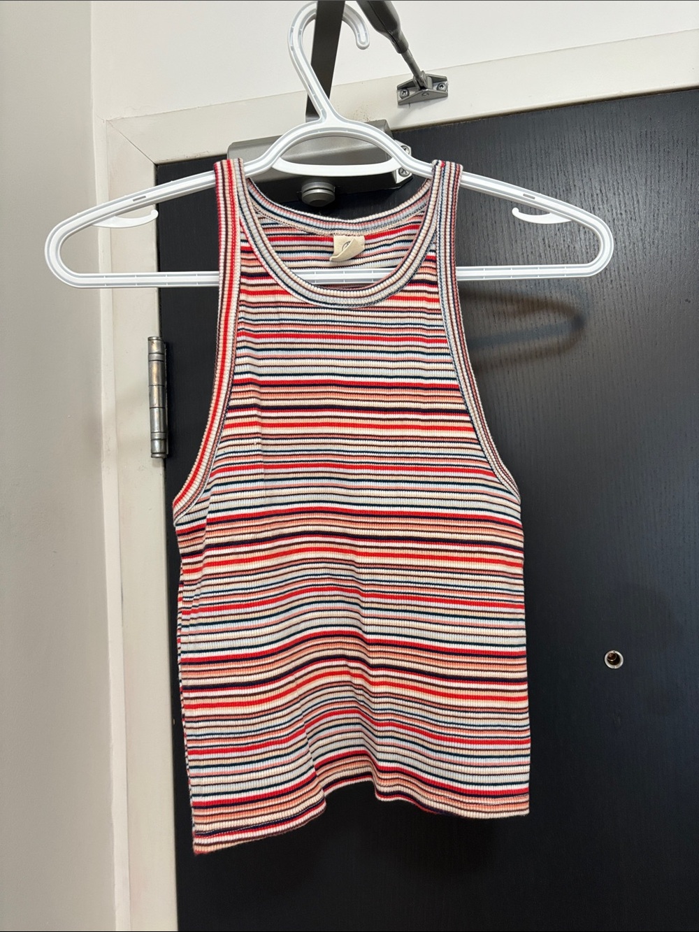 Striped Ribbed Tank Top - Red, Black, Cream